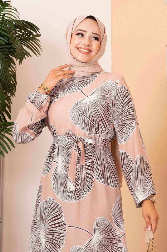 Robe hijab en viscose à col ras du cou beige