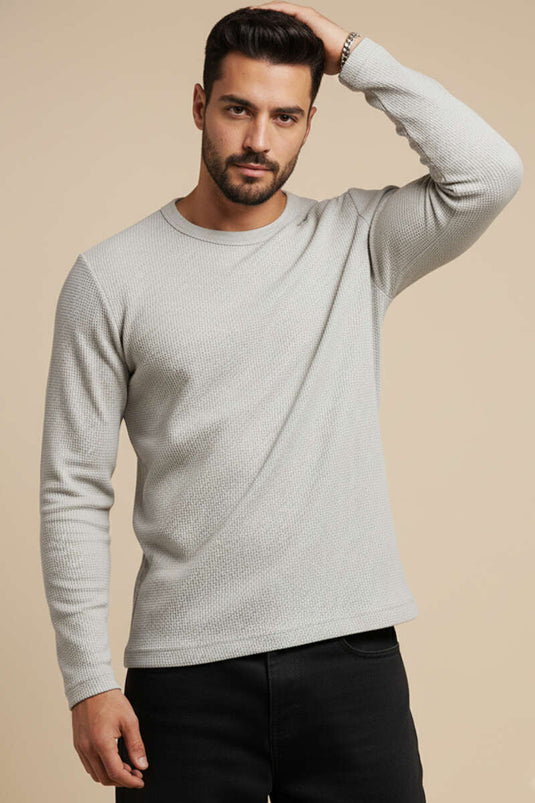 Crew Neck Waffle Men's Sweatshirt Grey