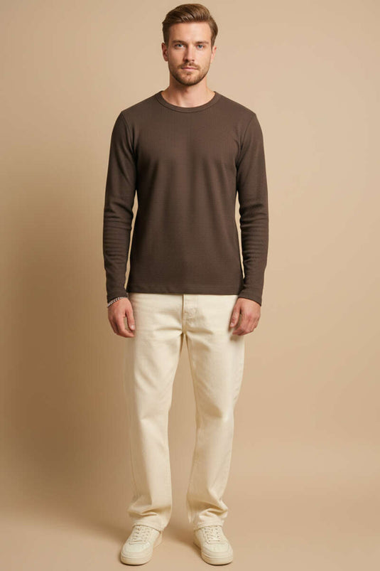 Crew Neck Waffle Men's Sweatshirt Coffee