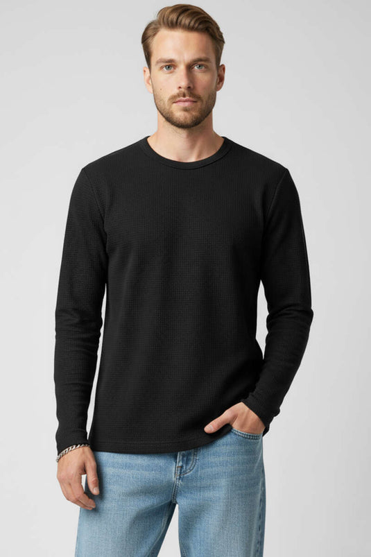 Crew Neck Waffle Men's Sweatshirt Black
