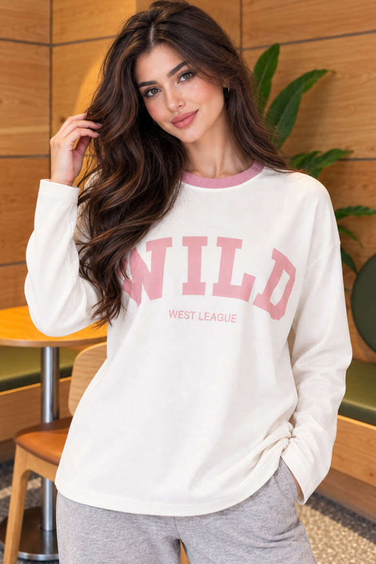 Ronde Hals Wild Print Blouse In Rozenstof