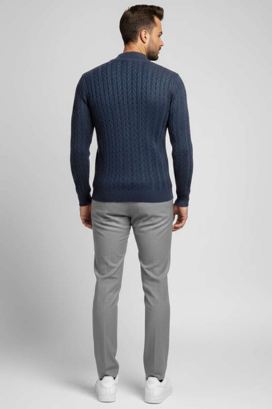 Suéter de punto para hombre con cuello redondo y estampado direccional, color índigo