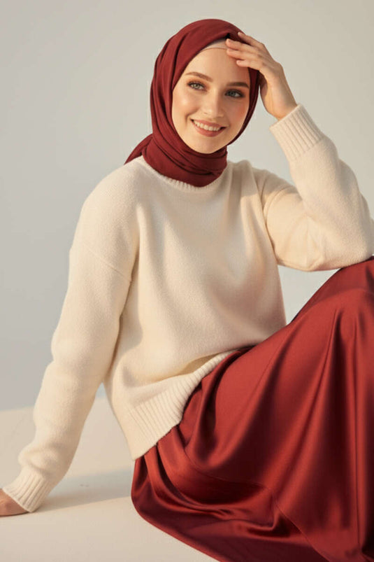 Bisiklet Yaka Yumoş Triko Kazak Ekru