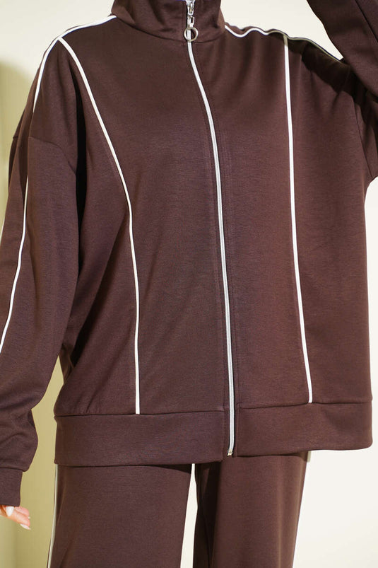 Ensemble double avec fermeture éclair et détails à nœud, couleur marron