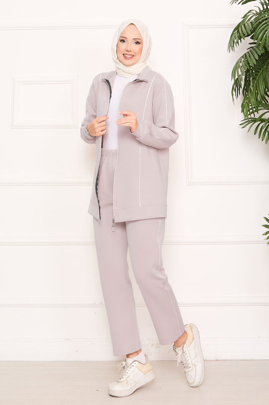 Piping Detailed Two-Piece Suit Beige