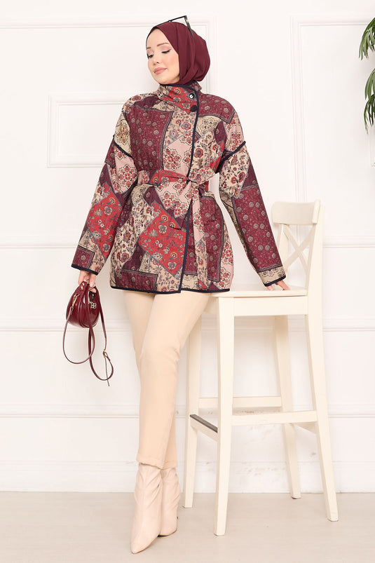 Ethnic Pattern Quilted Jacket with Piping -13