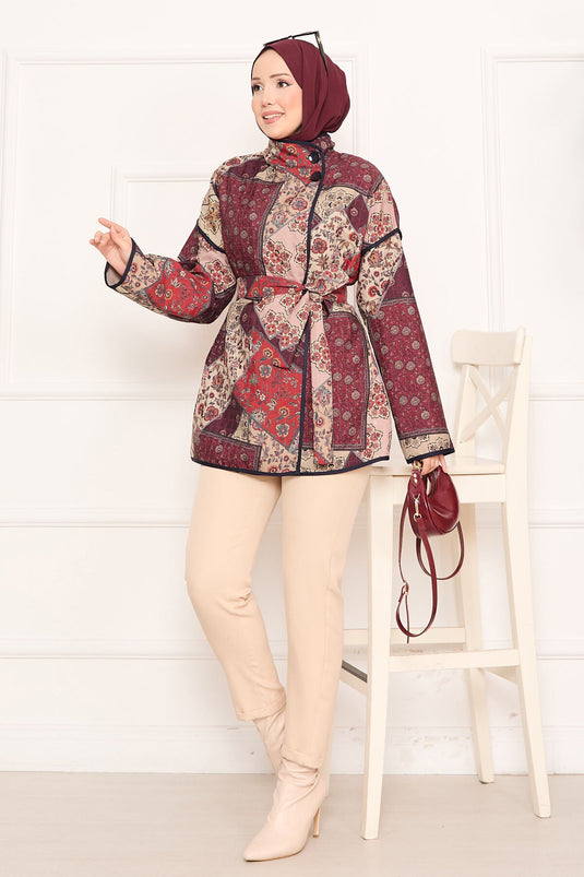 Ethnic Pattern Quilted Jacket with Piping -13