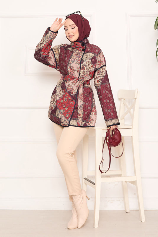Ethnic Pattern Quilted Jacket with Piping -13