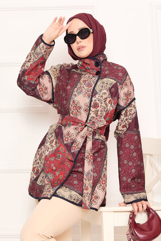 Ethnic Pattern Quilted Jacket with Piping -13