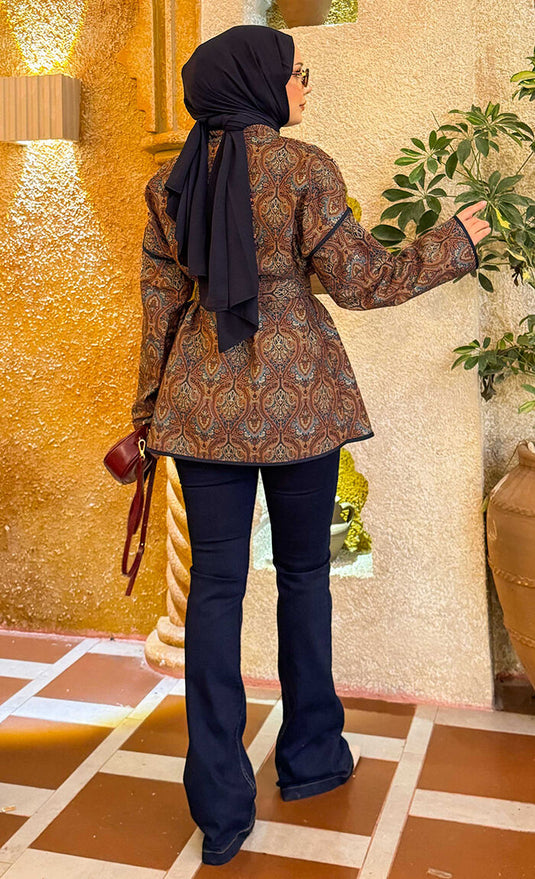 Veste matelassée à motif ethnique avec passepoil -14