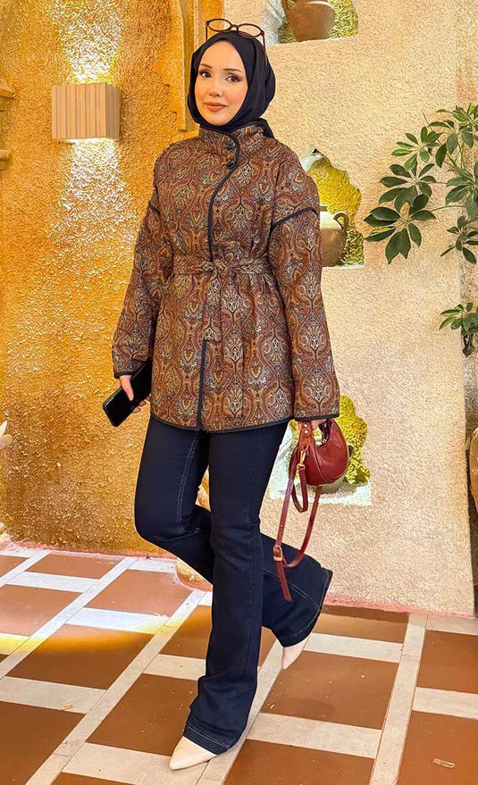 Veste matelassée à motif ethnique avec passepoil -14