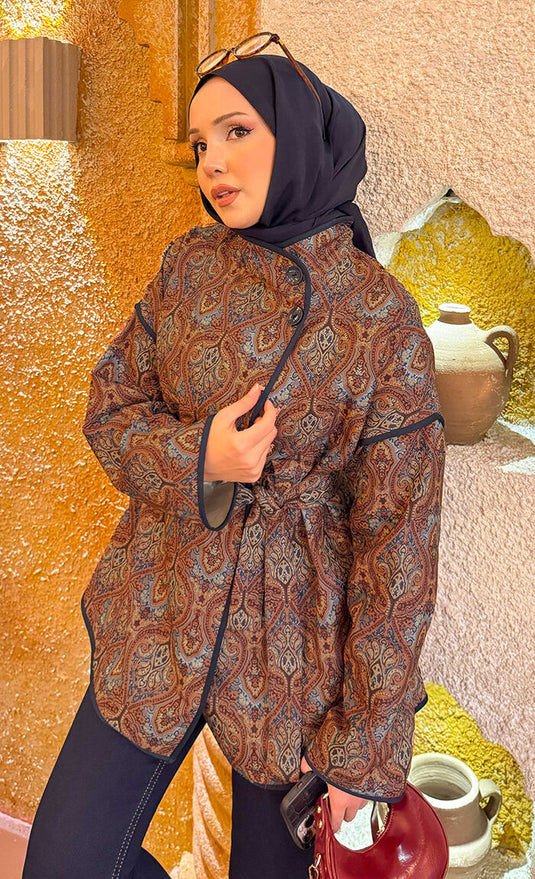 Veste matelassée à motif ethnique avec passepoil -14