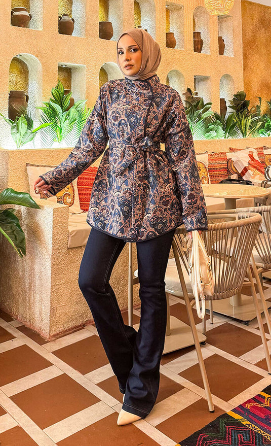 Veste matelassée à motif ethnique avec passepoil -15