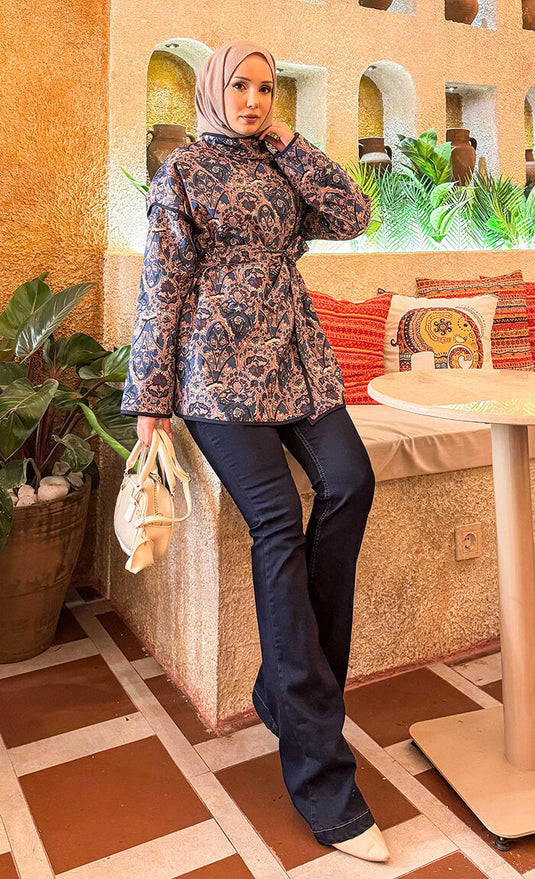 Veste matelassée à motif ethnique avec passepoil -15