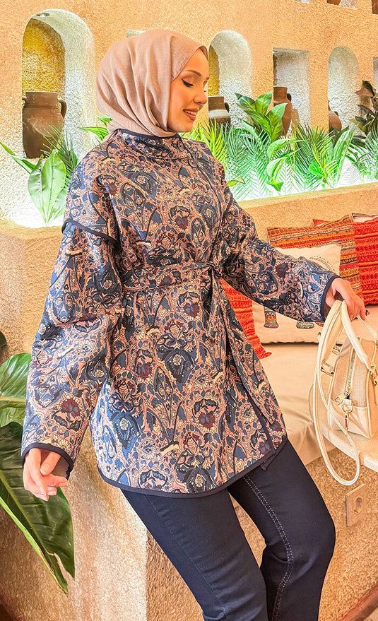 Veste matelassée à motif ethnique avec passepoil -15