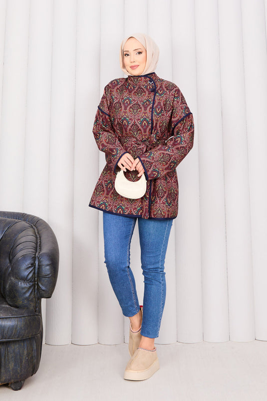 سترة مبطنة بنمط عرقي مع حواف -21