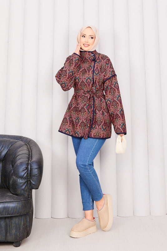 سترة مبطنة بنمط عرقي مع حواف -21