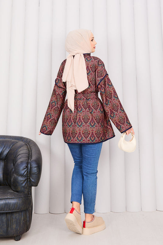 سترة مبطنة بنمط عرقي مع حواف -21