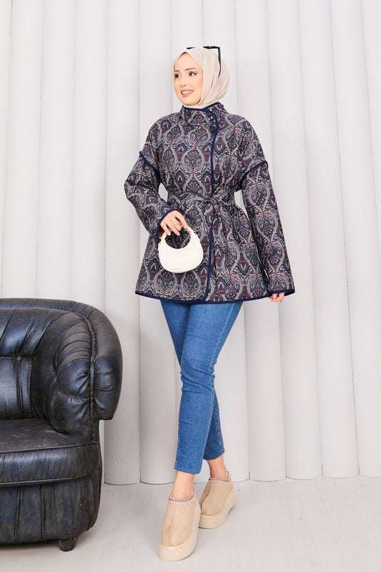 Biyeli Etnik Desen Kapitone Ceket -22