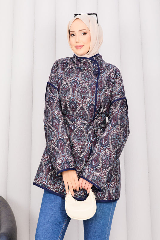 Biyeli Etnik Desen Kapitone Ceket -22