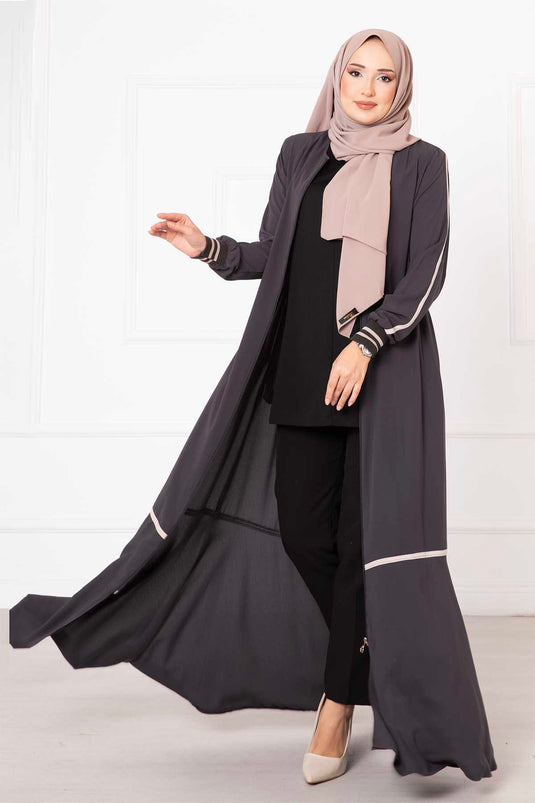 Abaya à manches côtelées Anthracite