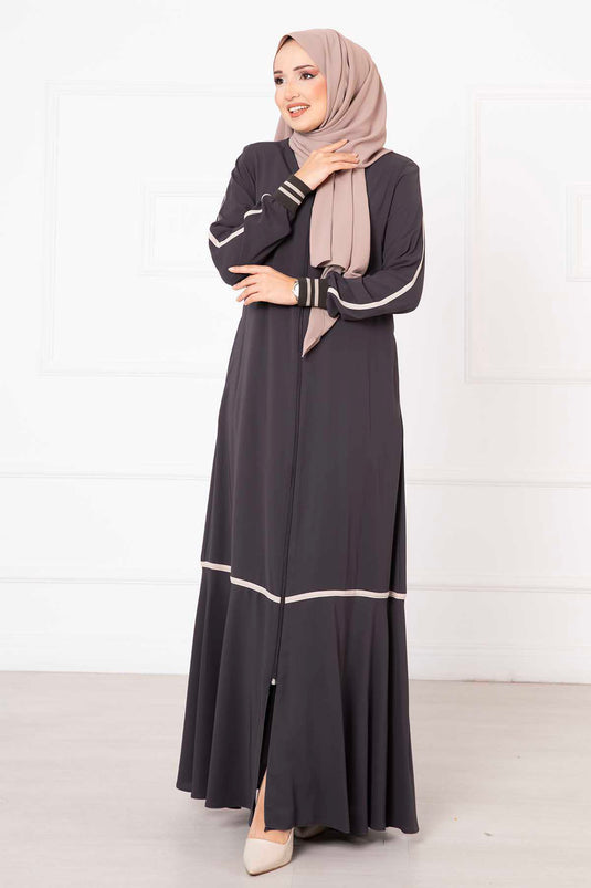 Antracite Ribbed Sleeve Abaya