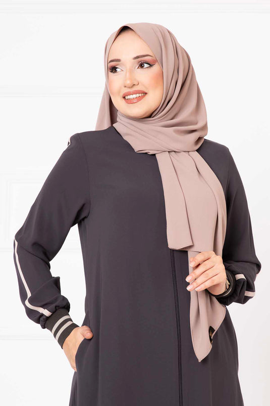 Antracite Ribbed Sleeve Abaya