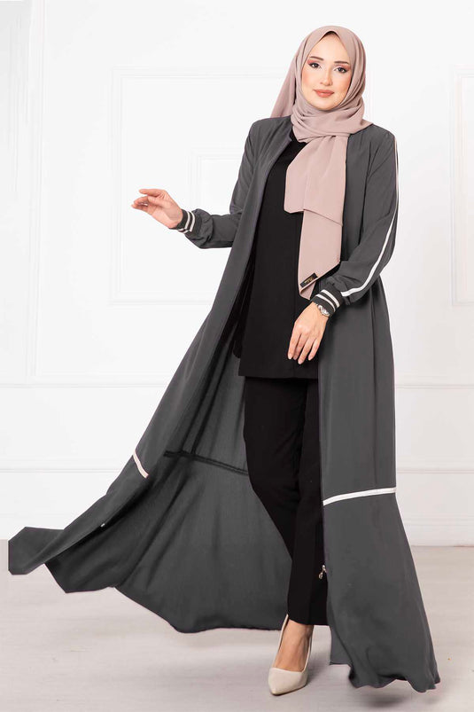 Gray Ribbed Sleeve Abaya