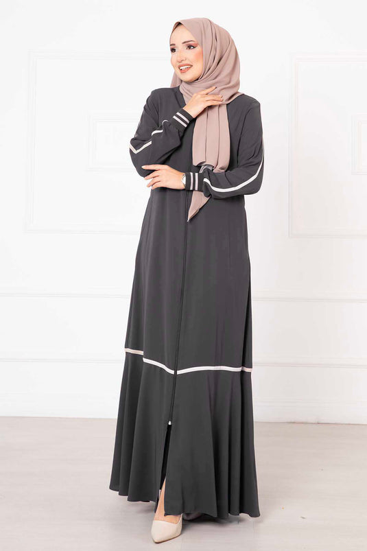 Gray Ribbed Sleeve Abaya