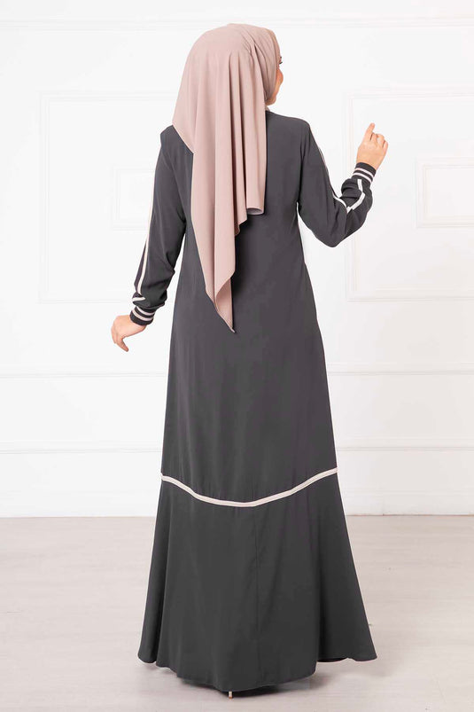 Gray Ribbed Sleeve Abaya