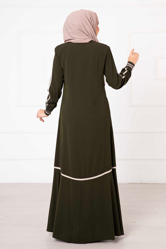 Haki Color Ribbed Sleeve Abaya