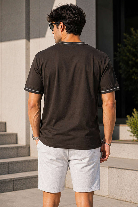 Biyeli Loyşa Bisiklet Yaka Erkek T-shirt Kahve