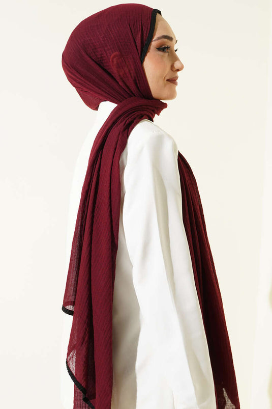Biyeli Müslin Şal Bordo