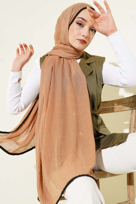 Châle en mousseline à bordure bronze