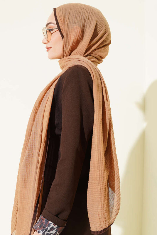 Geborduurde Mousseline Sjaal Kameelkleurig