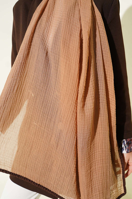 Geborduurde Mousseline Sjaal Kameelkleurig