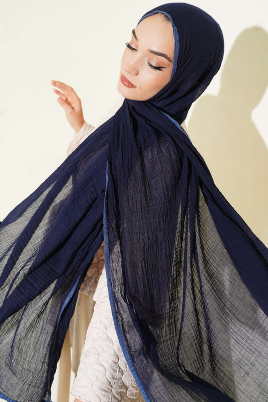 Châle en mousseline à bordure, bleu marine