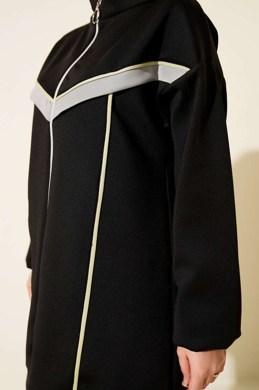 Zweiteiliger Taucheranzug mit Paspelierung und Streifen, Schwarz