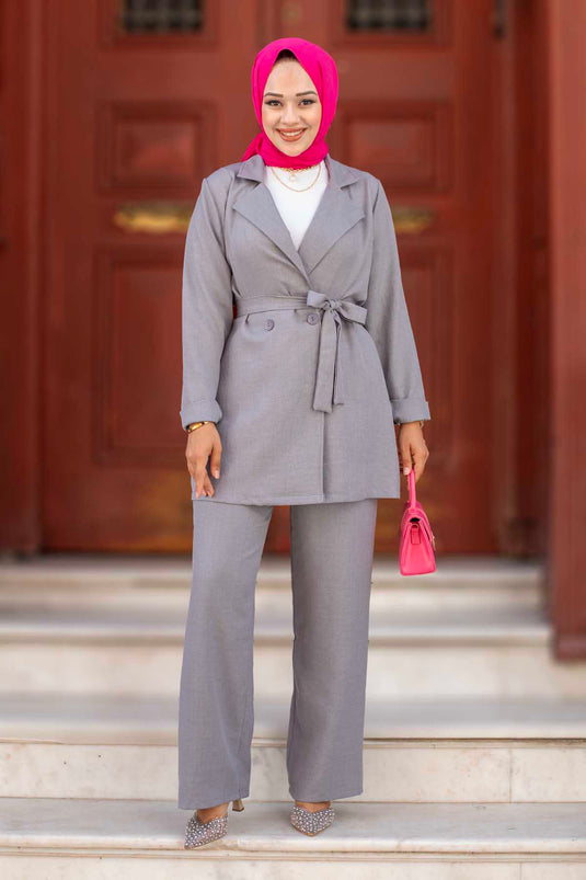 Blazer Veste Hijab Costume Deux Pièces Gris