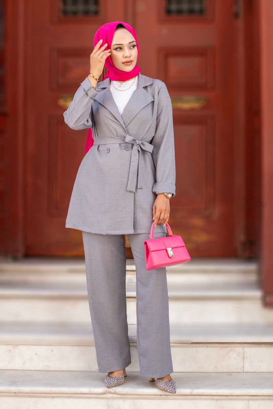 Blazer Veste Hijab Costume Deux Pièces Gris