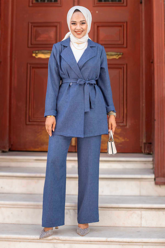 Blazer Veste Hijab Costume Deux Pièces Indigo