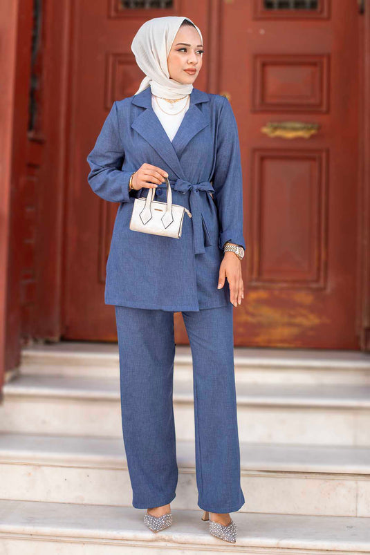 Blazer Veste Hijab Costume Deux Pièces Indigo