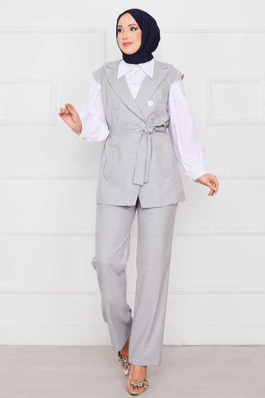 Blazer Hijab Vest Set Light Gray