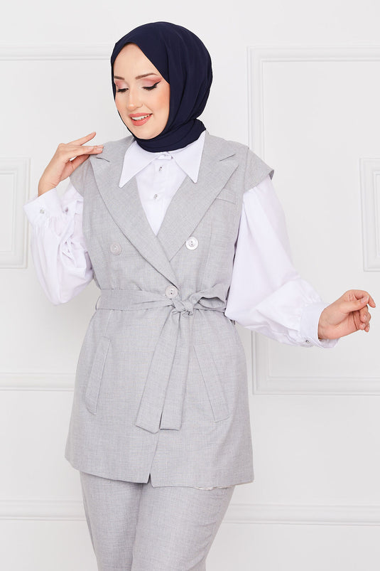 Blazer Hijab Vest Set Light Gray