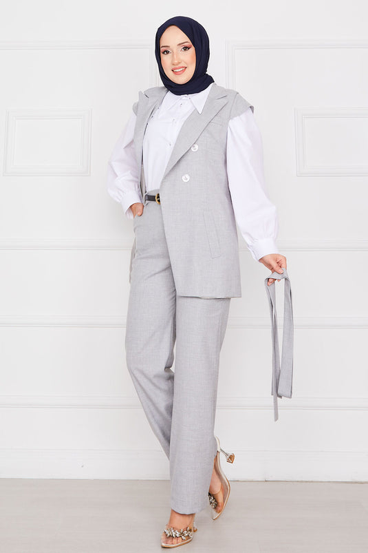 Blazer Hijab Gilet Set Grigio Chiaro