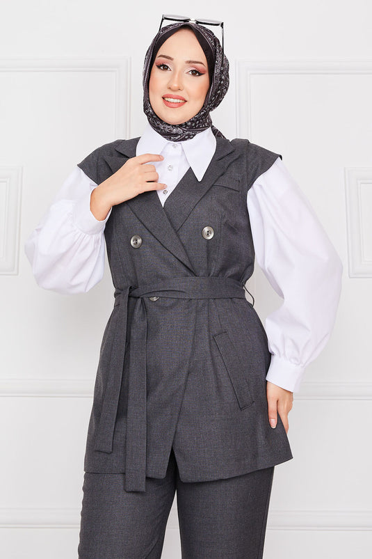 Blazer Hijab Vest Set Anthracite