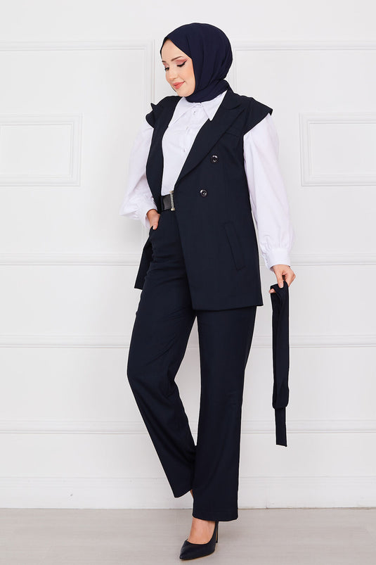 Blazer Hijab Vest Suit Navy Blue