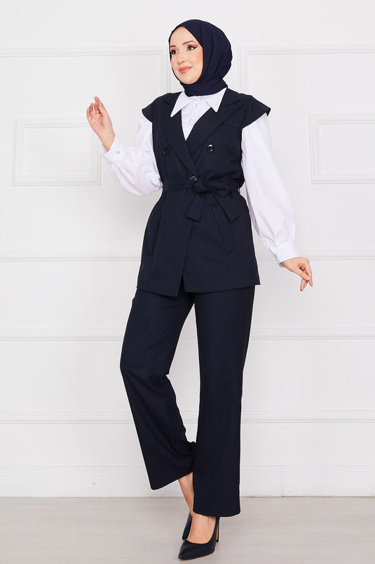 Blazer Hijab Vest Suit Navy Blue