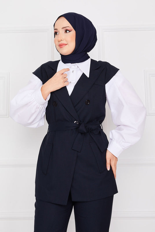 Blazer Hijab Vest Suit Navy Blue