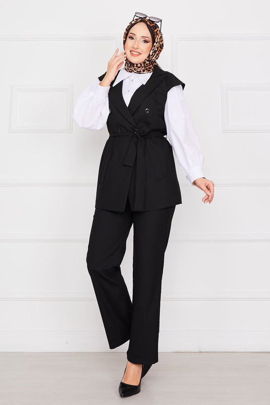 Blazer Hijab Vest Set Black